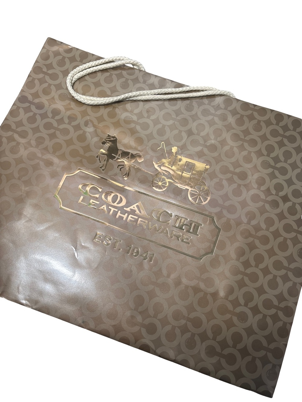 Coach Y2K Taupe/Gold Signature Gift Bag with Gold Logo